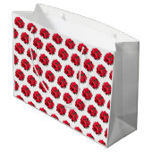 Merry-kerstrood/wit Poinsettia-ontwerp Large Cadeautasje (Achterkant Gekanteld)