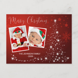 Merry Kerstroodboom Twinkly Lights Snow PHOTO Feestdagenkaart