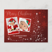 Merry Kerstroodboom Twinkly Lights Snow PHOTO Feestdagenkaart (Voorkant)