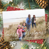 Merry Kerstroodgroene sneeuwvlok 1 Foto Feestdagenkaart