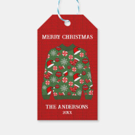 Merry Kerstroodgroene Ugly Sweater Cadeaulabel