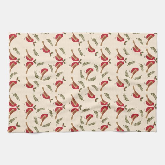 Merry Kerstroodvogelpatroon Theedoek (Horizontaal)