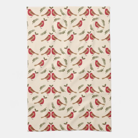 Merry Kerstroodvogelpatroon Theedoek (Verticaal)