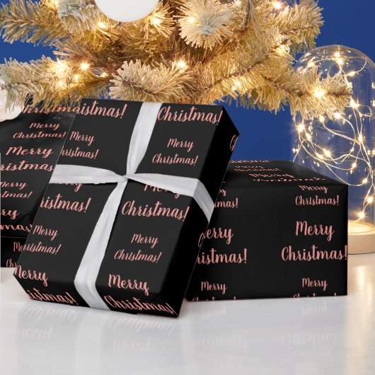 Merry kerstRoos Gold Black Script Typografie Cadeaupapier (Feestdagen)