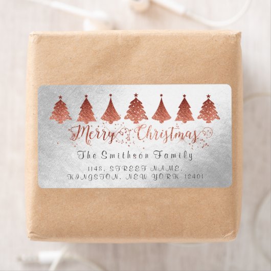 Merry kerstRoos Roze Gold Silver Adres Etiket (Insitu)