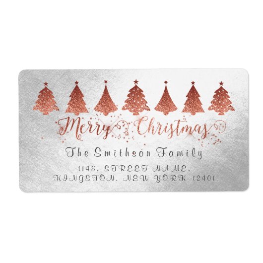 Merry kerstRoos Roze Gold Silver Adres Etiket (Voorkant)