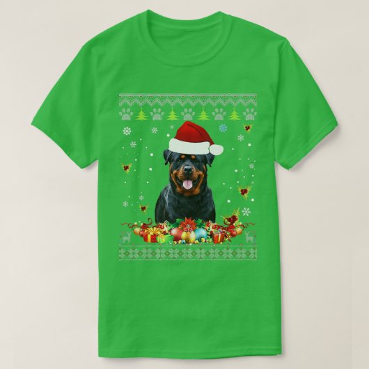 Merry Kerstrottweiler Dog Ugly Sweater Santa T-shirt (Design voorkant)