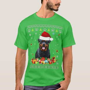Merry Kerstrottweiler Dog Ugly Sweater Santa T-shirt