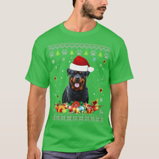Merry Kerstrottweiler Dog Ugly Sweater Santa T-shirt