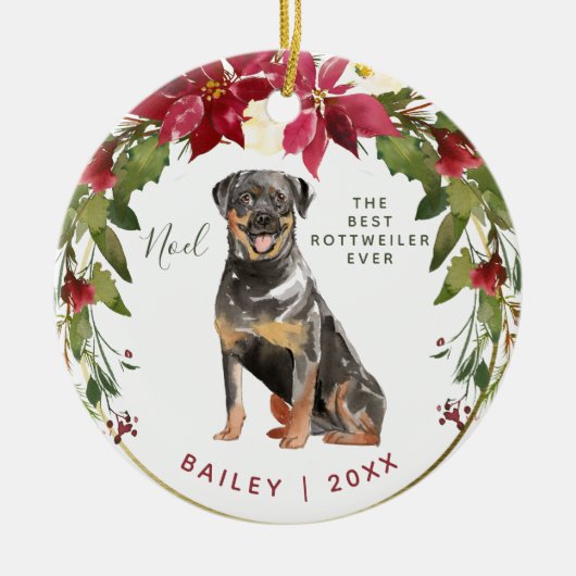Merry Kerstrottweiler | Voeg de foto van uw hond t Keramisch Ornament (Voorkant)