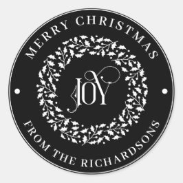 Merry KerstRound White Holly Wreath JOY Ronde Sticker