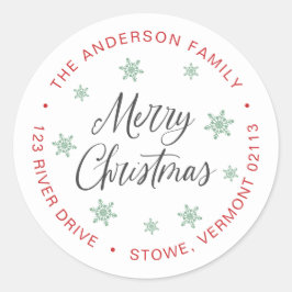 Merry Kerstroy Snowflake Return Address Ronde Sticker