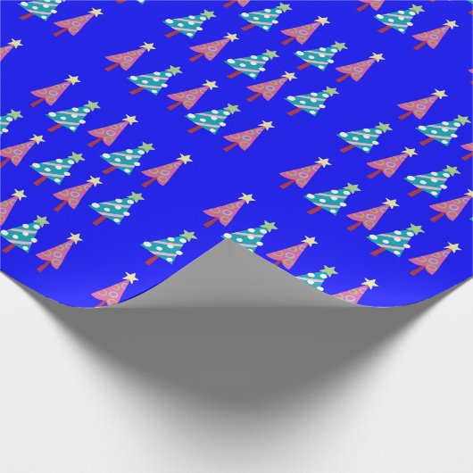 Merry kerstroze blauw omslagpapier cadeaupapier (Hoek)