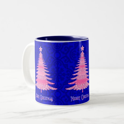 Merry kerstroze boom - Sparkle Snowflakes Tweekleurige Koffiemok (Voorkant links)