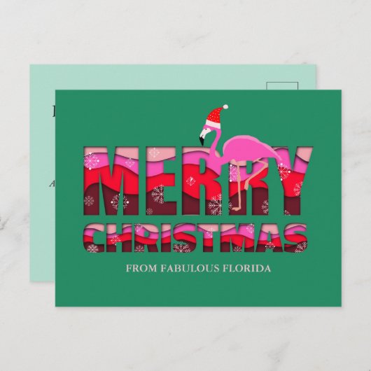 Merry Kerstroze Flamingo Custom Feestdagenkaart (Voorkant / Achterkant)
