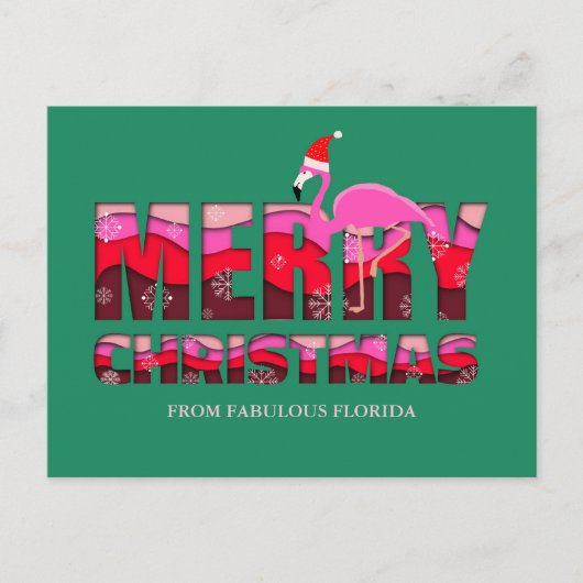 Merry Kerstroze Flamingo Custom Feestdagenkaart (Voorkant)