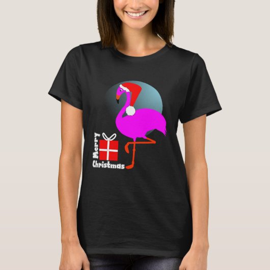 Merry Kerstroze Flamingo Cute Trendy Graphic T-shirt (Voorkant)