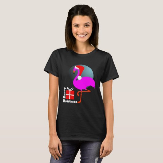 Merry Kerstroze Flamingo Cute Trendy Graphic T-shirt (Voorkant volledig)