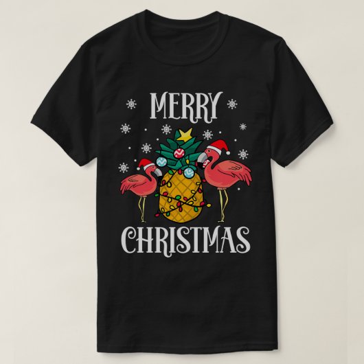 Merry Kerstroze Flamingo Pineapple Cute Holid T-shirt (Design voorkant)