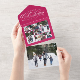 Merry Kerstroze fotocollage unieke feestdag All In One Uitnodiging