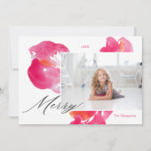 Merry Kerstroze gebold botanisch Feestdagenkaart (Voorkant)