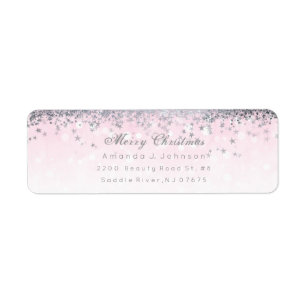 Merry Kerstroze zilver Stars Confetti Etiket