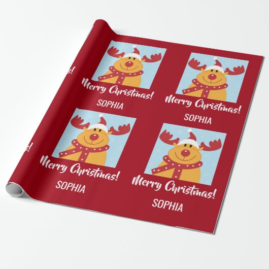 Merry Kerstrudolph Reindeer Persoonlijke naam Cadeaupapier (Uitgerold)