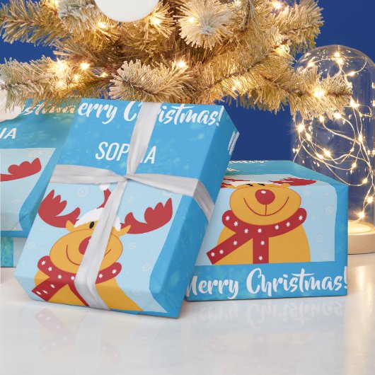 Merry Kerstrudolph Reindeer Persoonlijke naam Cadeaupapier (Feestdagen)