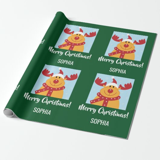 Merry Kerstrudolph Reindeer Persoonlijke naam Cadeaupapier (Uitgerold)