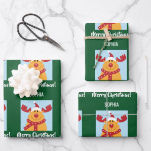 Merry Kerstrudolph Reindeer Persoonlijke naam Inpakpapier Vel