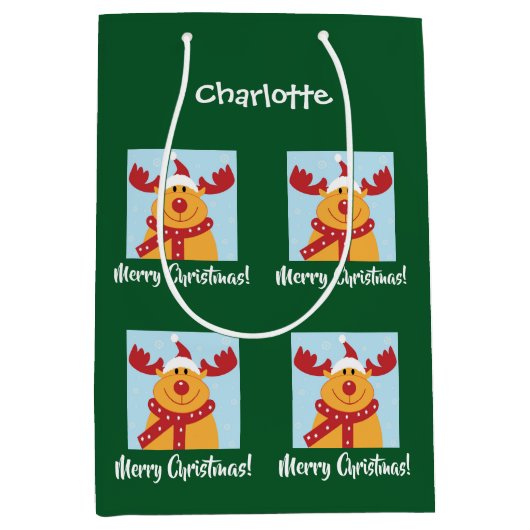 Merry Kerstrudolph Reindeer Persoonlijke naam Medium Cadeauzakje (Voorkant)