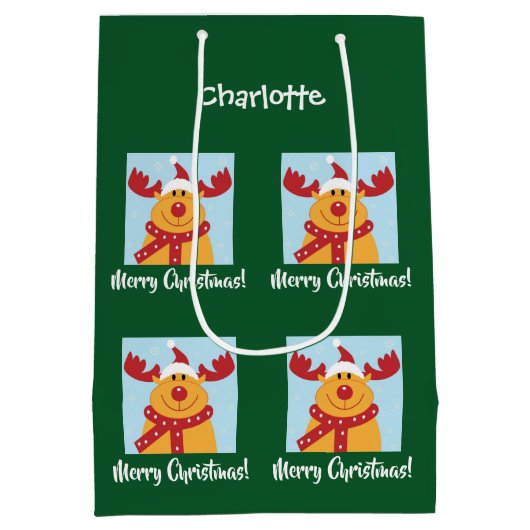 Merry Kerstrudolph Reindeer Persoonlijke naam Medium Cadeauzakje (Achterkant)
