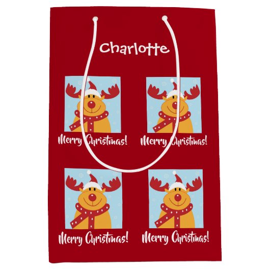 Merry Kerstrudolph Reindeer Persoonlijke naam Medium Cadeauzakje (Voorkant)