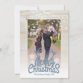 Merry Kerstrustic Antlers Foto Light Feestdagenkaart