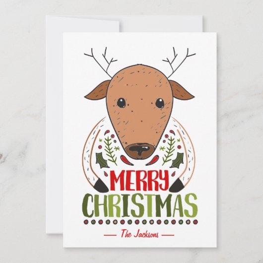 Merry Kerstry Funny Deer Custom Name Wishes Feestdagenkaart (Voorkant)