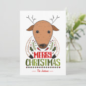 Merry Kerstry Funny Deer Custom Name Wishes Feestdagenkaart (Staand voorkant)
