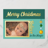 Merry Kerstry voeg foto's toe die groen zijn Folie Feestdagenkaart (Voorkant)