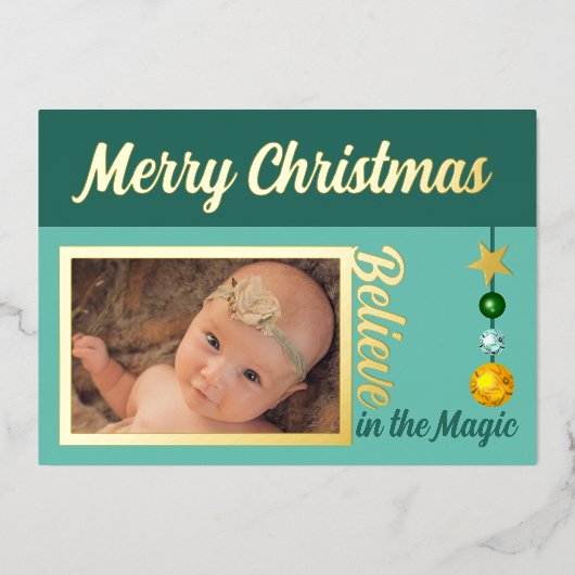 Merry Kerstry voeg foto's toe die groen zijn Folie Feestdagenkaart (Voorkant)