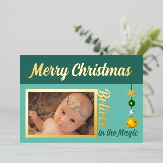 Merry Kerstry voeg foto's toe die groen zijn Folie Feestdagenkaart (Staand Voorkant)