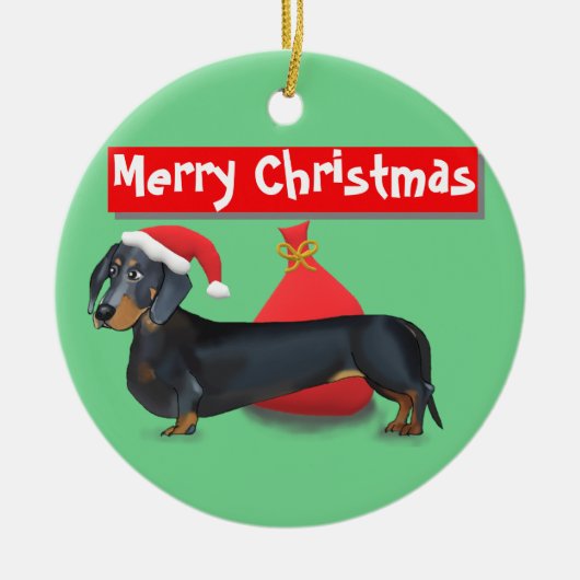 Merry KerstSanta Dachshund Ornament (Voorkant)