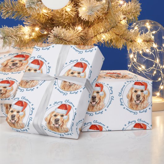 Merry KerstSanta Dog Golden Retriever Cadeaupapier (Feestdagen)