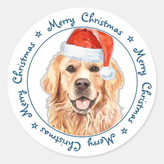Merry KerstSanta Dog Golden Retriever Ronde Sticker (Voorkant)