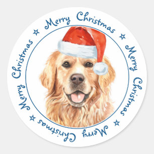 Merry KerstSanta Dog Golden Retriever Ronde Sticker
