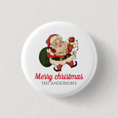 Merry kerstsanta ronde button 3,2 cm (Voorkant)