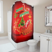 Merry KerstSanta Sleigh en Reindeer Douchegordijn (In situ)