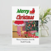 Merry KerstSanta Sleigh-fototypografie Feestdagenkaart (Staand voorkant)