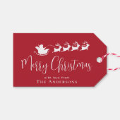 Merry KerstSanta Sleigh Reindeer Red Cadeaulabel (Voorkant (Horizontaal))