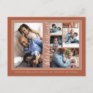 Merry kerstscript 5 foto collage terracotta feestdagenkaart