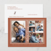 Merry kerstscript 5 foto collage terracotta feestdagenkaart (Voorkant / Achterkant)