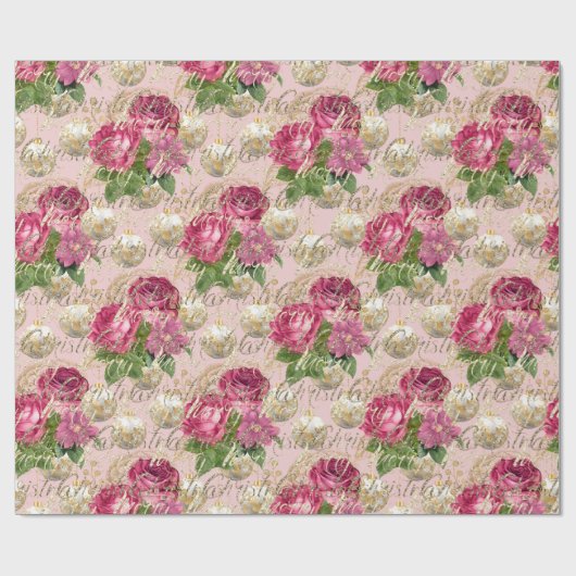 Merry kerstscript Bauble Gold Pink Mint Green Cadeaupapier (Vlak)